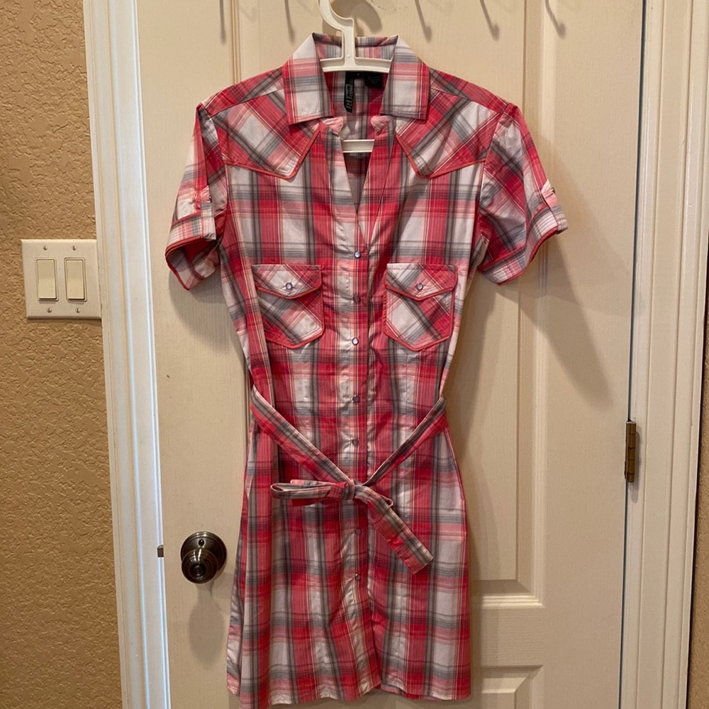 Plaid pearl snap dress